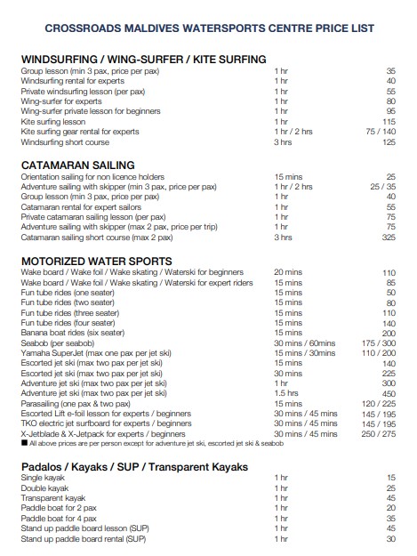 Saii-Lagoon-Maldives-Excursion-and-Water-Sport-price-list-1