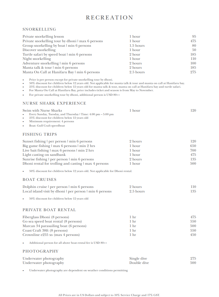 InterContinental-Maldives-Resort-Activity-Price-List-1