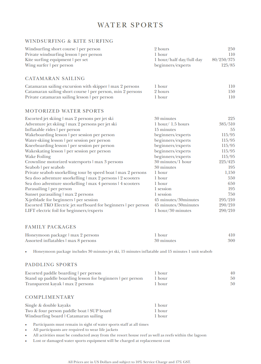 InterContinental-Maldives-Resort-Activity-Price-List-2