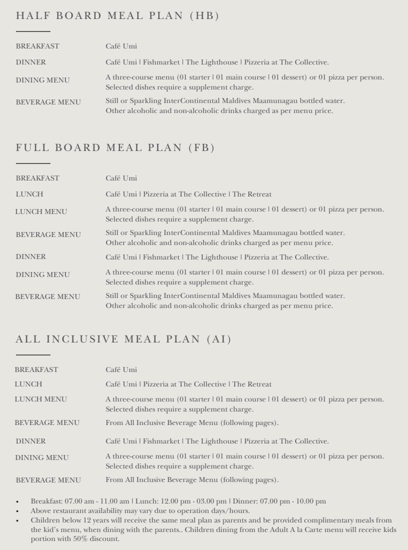 Intercontinental-Maldives-Meal-Plan